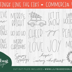 Christmas SVG Bundle - 20 fichiers SVG à ligne unique - avec découpes!