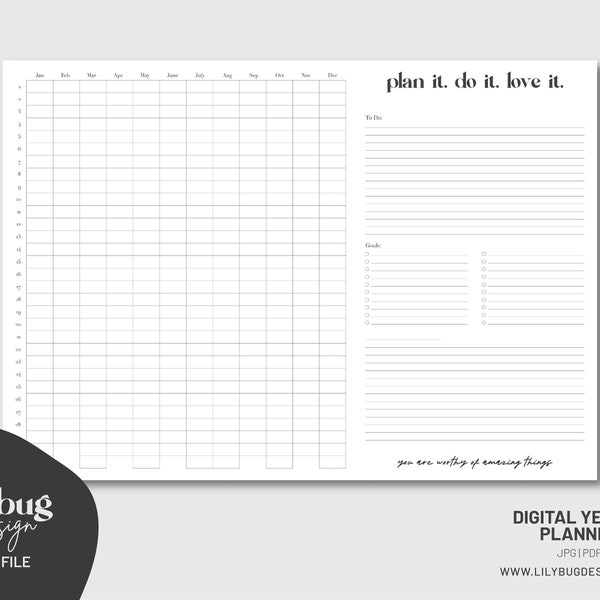 Printable Yearly Wall Planner Organiser 2021 2022 2023 - PDF and JPEG files for A1 A0 and Poster 60x90cm