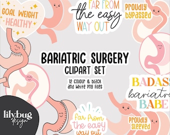 Gastric Bypass Gastric Sleeve Hand Drawn Clipart Set, Medical Clipart, Surgery Clipart, WLS Clipart, VSG Clipart, Doodles, PNG Files