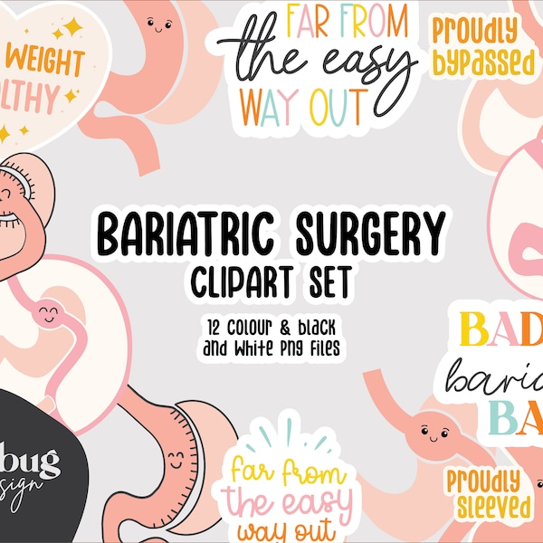 Gastric Bypass Gastric Sleeve Hand Drawn Clipart Set, Medical Clipart, Surgery Clipart, WLS Clipart, VSG Clipart, Doodles, PNG Files