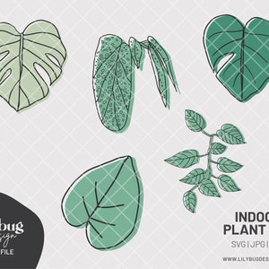 May include: A set of five indoor plant illustrations in a minimalist style. The illustrations are in shades of green and black on a white background. The text "INDOOR PLANT SET" is in black at the bottom of the image.