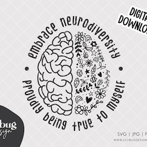 Embrace Neurodiversity, Neurodivergent Gehirn, Adhs, Autismus, Autistisch, Selbstliebe, Clipart, begabter digitaler Download - SVG JPG PNG Dateien