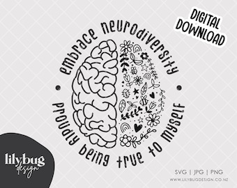 Abrazar la neurodiversidad, cerebro neurodivergente, TDAH, autismo, autismo, amor propio, imágenes prediseñadas, descarga digital dotada - SVG jpg Archivos PNG