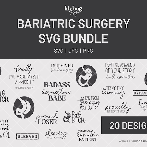 Bariatric Surgery Digital Download Bundle, Gastric Bypass, Gastric Sleeve, Vsg Surgery, Weight Loss Surgery - SVG PNG and JPG Files