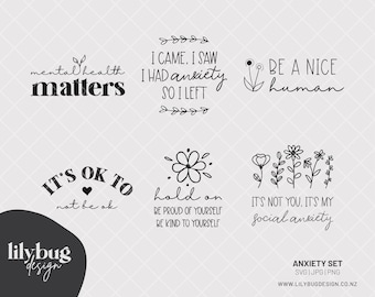 Mental Health SVG Bundle | Anxiety Quotes SVG | Positive Affirmations | Self Care SVG | Digital Download