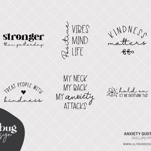 Anxiety Mental Health Quote Digital Decals Set - SVG JPG PNG Files plus Svg and Png files with offset background Print and Cut Stickers