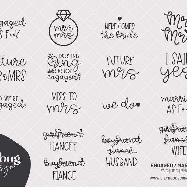 Engaged Wife Married Fiance Fiancee Ring Designs Digital Download - JPG PNG SVG Files