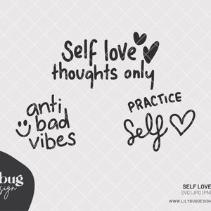 Self Love Hand Drawn Doodles - Anti Bad Vibes - Self Love Thoughts - Practice Self Love Quotes Descarga digital - SVG JPG PNG Files