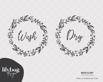 Wash and Dry Washing Machine SVG, PNG and JPG Decals with Wreath
