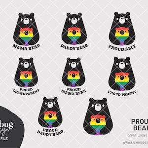 Pride LGBTQ Mama Daddy Grandparent Ally Bear - JPG SVG png avec fichiers imprimés et découpés Autocollants imprimables