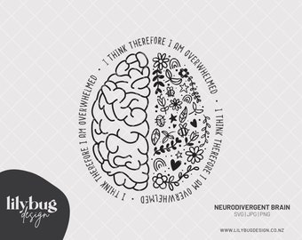 Neurodivergent Brain Adhd Anxiety Overwhelmed Hand Drawn Digital Download - SVG JPG PNG Files