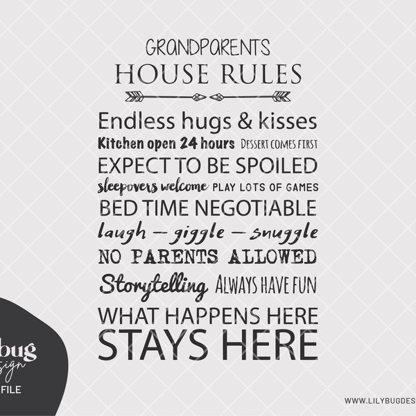 Grandparents House Rules Poster Grandparent Gift - SVG PNG JPG File