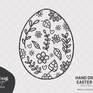 Oeuf de Pâques floral dessiné à la main - PNG SVG JPG Files