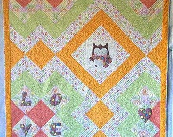 Little Owl Quilt Pattern for Wall Hanging or Baby quilt. Published Pattern and award winning design. Beginner - intermediate.