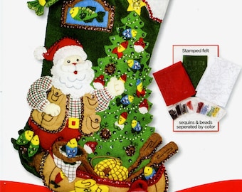 Bucilla Lodge Santa 18" Felt Christmas Stocking Kit #86940 Fishing Outdoor Canoe DIY