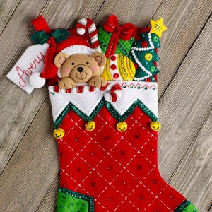 Bucilla Holiday Teddy ~ 18" Felt Christmas Stocking Kit #86815 Santa Toys Bells DIY