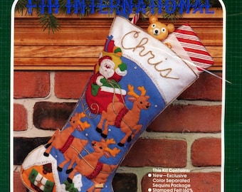Bucilla Over The Rooftop ~ 18" Felt Christmas Stocking Kit 48973 Santa Reindeer DIY