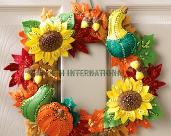 Bucilla Harvest Time Wreath ~ Felt Fall Home Decor Kit #86428 Sunflowers Pumpkin DIY