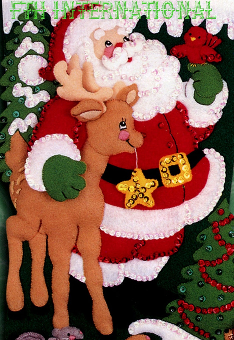 Bucilla Among The Animals 18 Felt Christmas Stocking Kit 84061 Santa, Deer DIY image 2