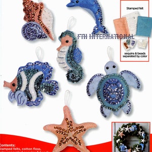 Under The Sea ~ 6 Pce. Felt Christmas Ornament Kit #86958, Ocean, Turtle, Fish DIY