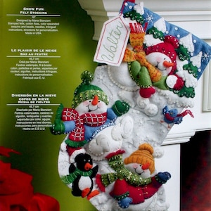 Bucilla Snow Fun ~ 18" Felt Christmas Stocking Kit #86108 Snowmen, Penguin DIY