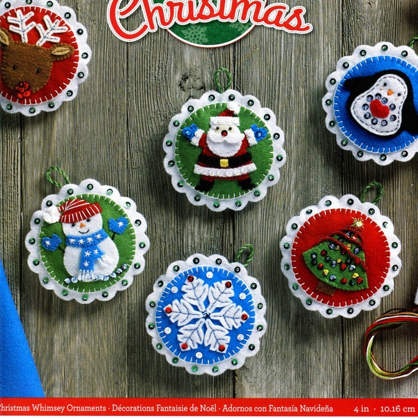 Bucilla Christmas Whimsey ~ 6 Pce Felt Ornament Kit #86722 Snowman Santa Penguin DIY