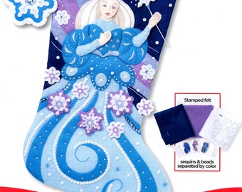 Bucilla Snow Princess ~ 18" Felt Christmas Stocking Kit #86937,Queen Blue White DIY