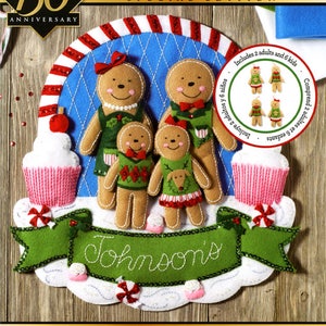 Bucilla Gingerbread Family Felt Christmas Wall Hanging Kit 86835 Man Cupcakes image 1