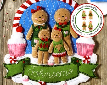 Bucilla Gingerbread Family ~ Felt Christmas Wall Hanging Kit #86835 Man Cupcakes