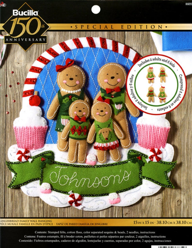 Bucilla Gingerbread Family Felt Christmas Wall Hanging Kit 86835 Man Cupcakes image 1