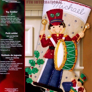 Bucilla Toy Soldier ~ 18" Musical Felt Christmas Stocking Kit #85434 Drummer Boy DIY