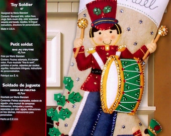 Bucilla Toy Soldier ~ 18" Musical Felt Christmas Stocking Kit #85434 Drummer Boy DIY