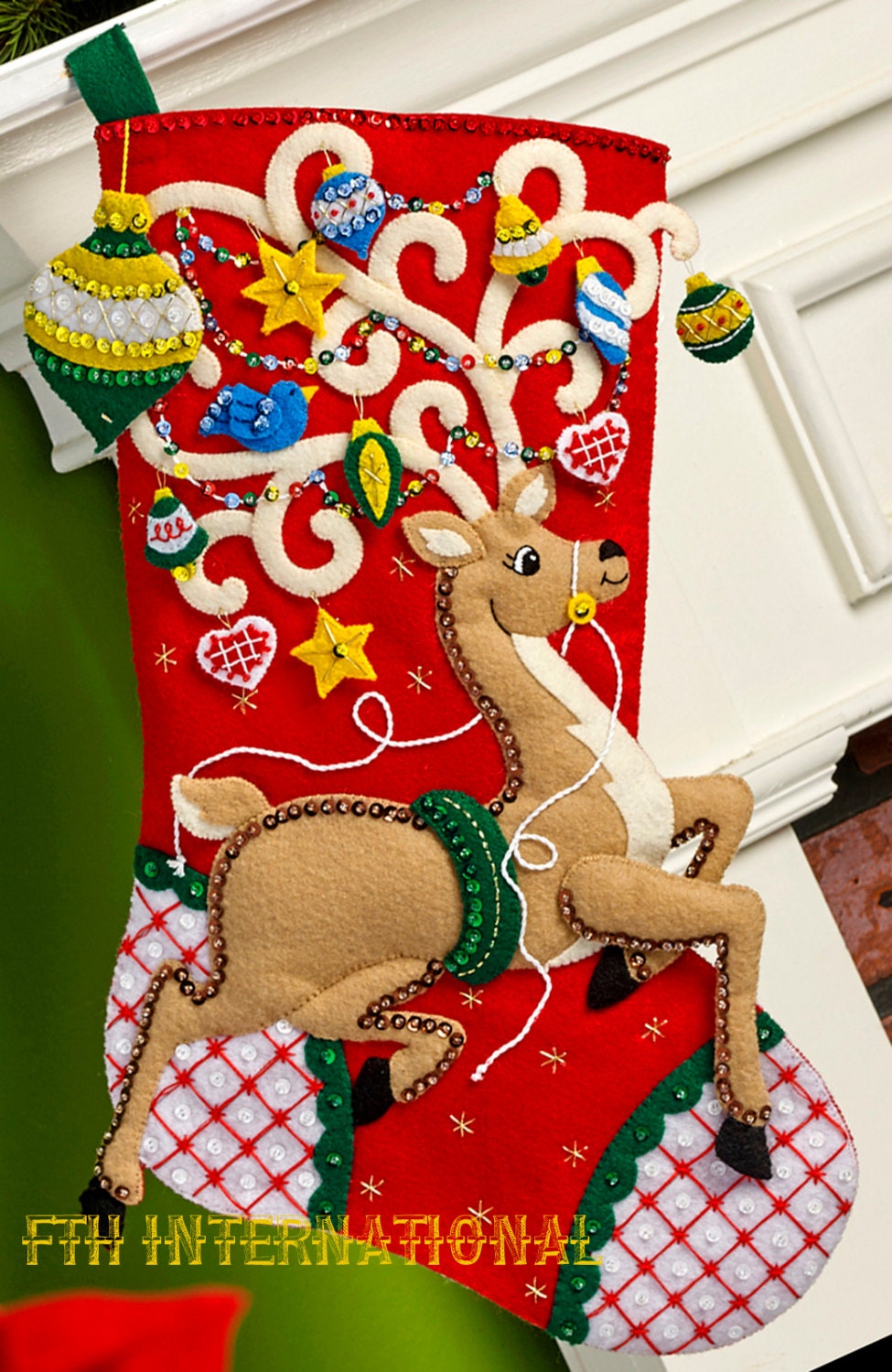 Bucilla Felt Applique North Pole Christmas Stocking Kit 85117 Santa and  Reindeer 