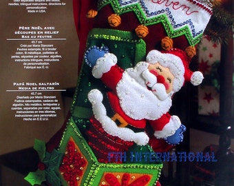 Bucilla Pop-Up Santa ~ 18" Felt Christmas Stocking Kit #86063 Jack in Box, Bells DIY