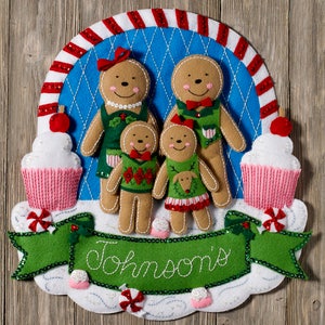 Bucilla Gingerbread Family Felt Christmas Wall Hanging Kit 86835 Man Cupcakes image 2