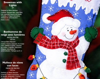 Bucilla Snowman With Lights ~ 18" Felt Christmas Stocking Kit #85101, Frosty New DIY