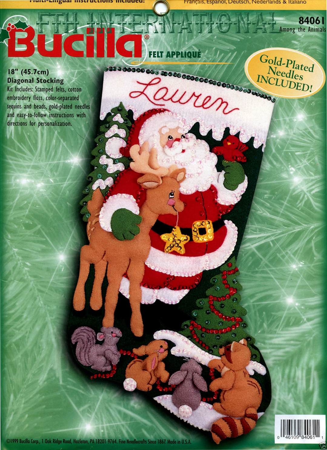 Bucilla Felt Stocking Applique Kit 18 Long Santa and Friends
