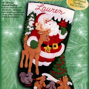 Bucilla Among The Animals 18 Felt Christmas Stocking Kit 84061 Santa, Deer DIY image 1