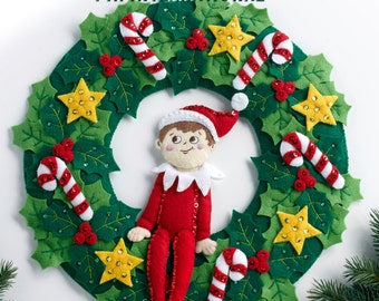 Bucilla The Elf On The Shelf ~ Felt Christmas Wreath Kit #86510 Santa's Scout DIY