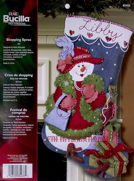 Bucilla Shopping Spree 18 Felt Christmas Stocking Kit 85433 Red Hat, Shoes  DIY 