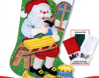 Bucilla Woodworking Santa ~ 18" Felt Christmas Stocking Kit #86938, Train, Toys, DIY