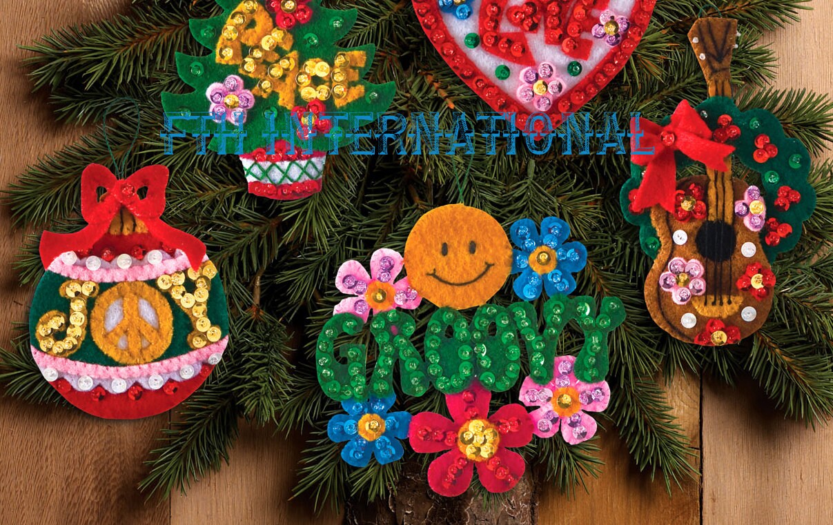 Bucilla Love, Peace, Hippie Santa 6 Pce. Felt Christmas Ornament Kit 86418  DIY 