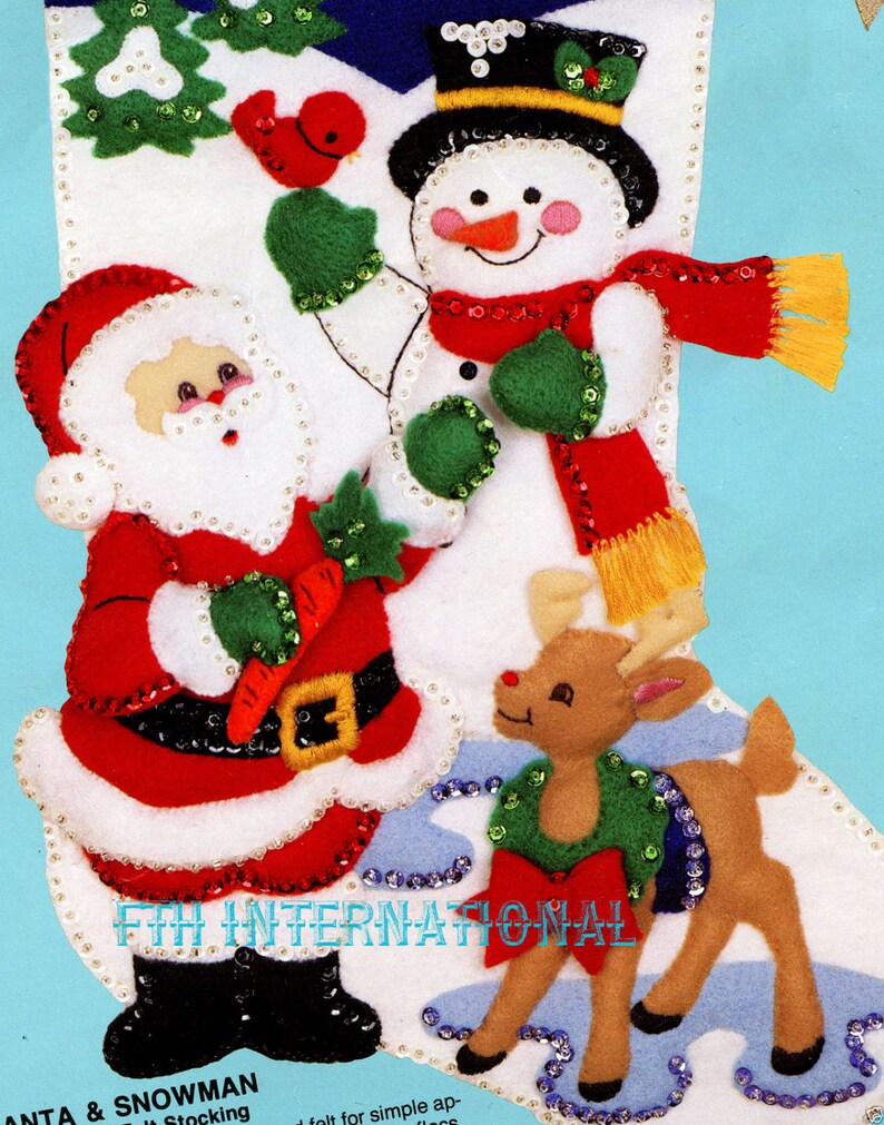 Bucilla Santa & Snowman 18 Felt Christmas Stocking Kit 82904, Frosty Rudolph DIY image 3