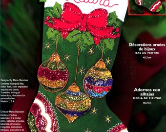 Bucilla Jeweled Ornaments ~ 18" Felt Christmas Stocking Kit #84949, Glitz, Glitter, Sparkle DIY