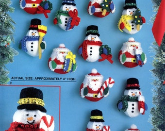 Bucilla Roly Poly Santa And Snowmen ~ 12 Pce Felt Christmas Ornament Kit #83140 DIY