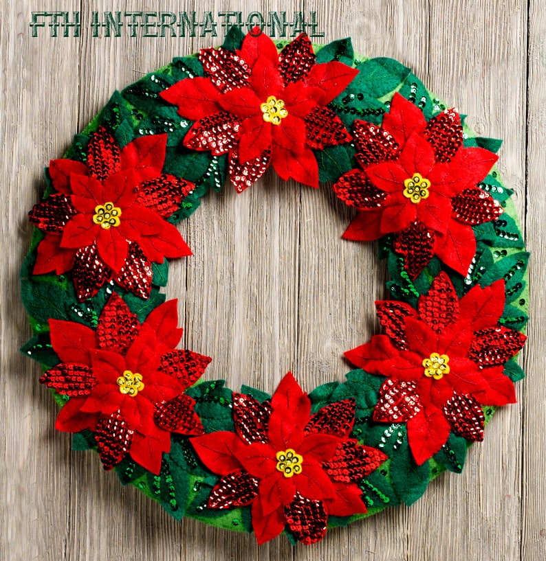 Bucilla Poinsettia Wreath Felt Christmas Home Decor Kit 86827 Flowers, Leaves image 2