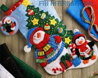 Bucilla Felt Applique Christmas Stocking Kit TRIMMING THE TREE