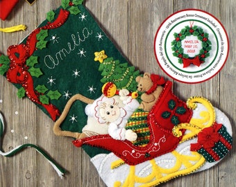 Bucilla Christmas Baby ~ 18" Felt Stocking Kit #86819, Birth Ornament, Sleigh DIY