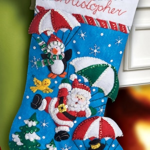 Dropping In 18 Felt Christmas Stocking Kit Santa Snowman Elf OOP 86325 DIY image 1