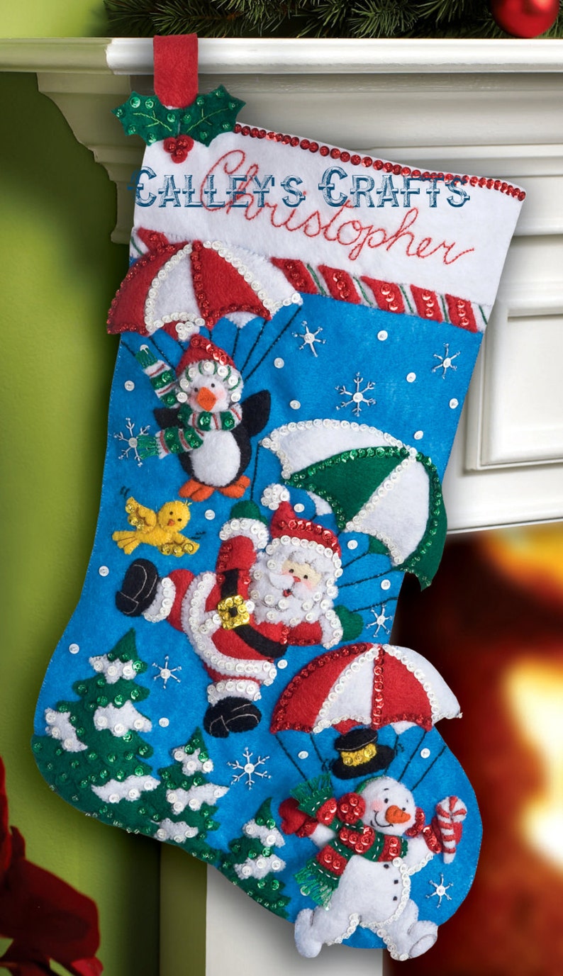 Dropping In 18 Felt Christmas Stocking Kit Santa Snowman Elf OOP 86325 DIY image 1